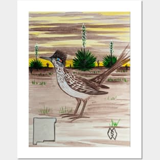 New Mexico state bird and flower, the roadunner and yucca flower Posters and Art